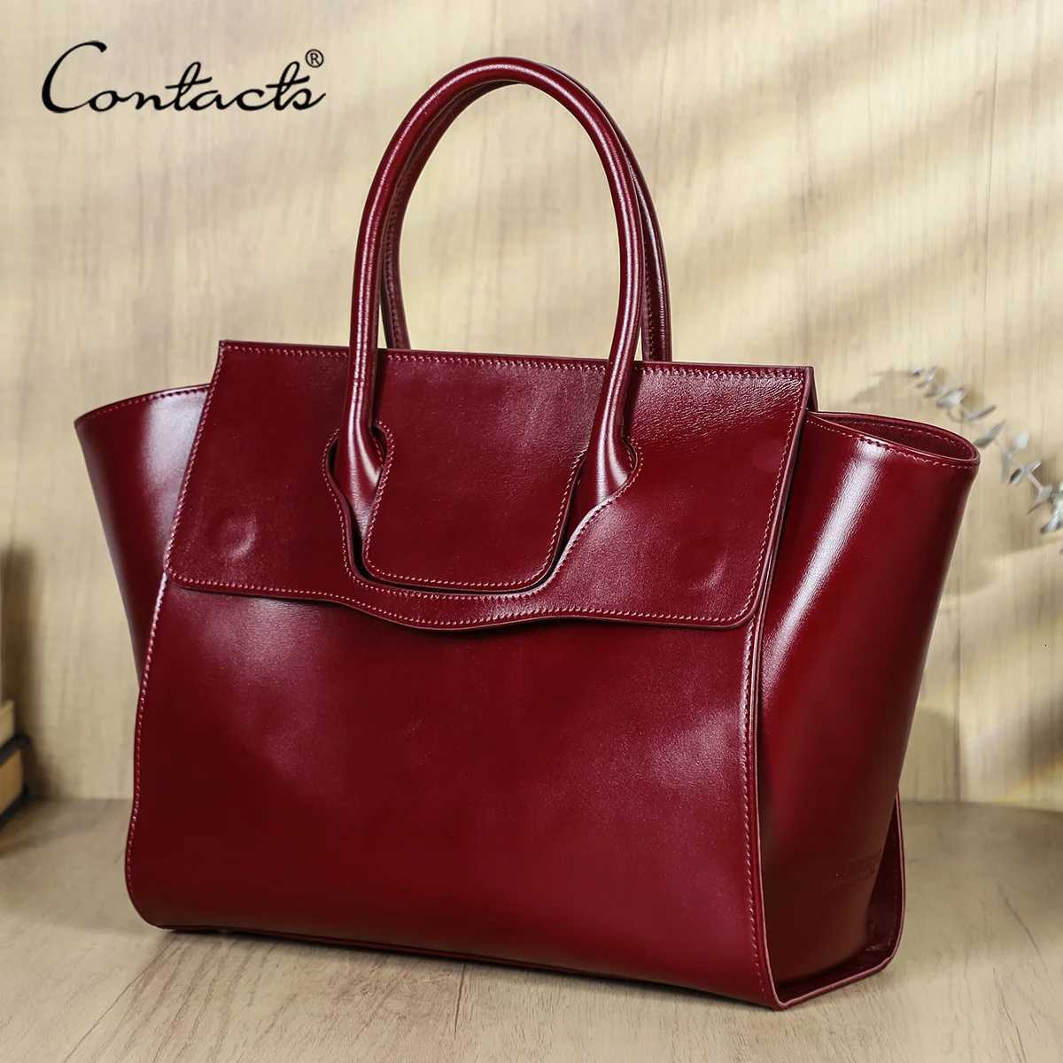 Briefcases CONTACT'S Genuine Leather Women Business Bags Red Briefcase Designer Office Ladies Tote Laptop Bag for 14.2" Macbook Pro H26092