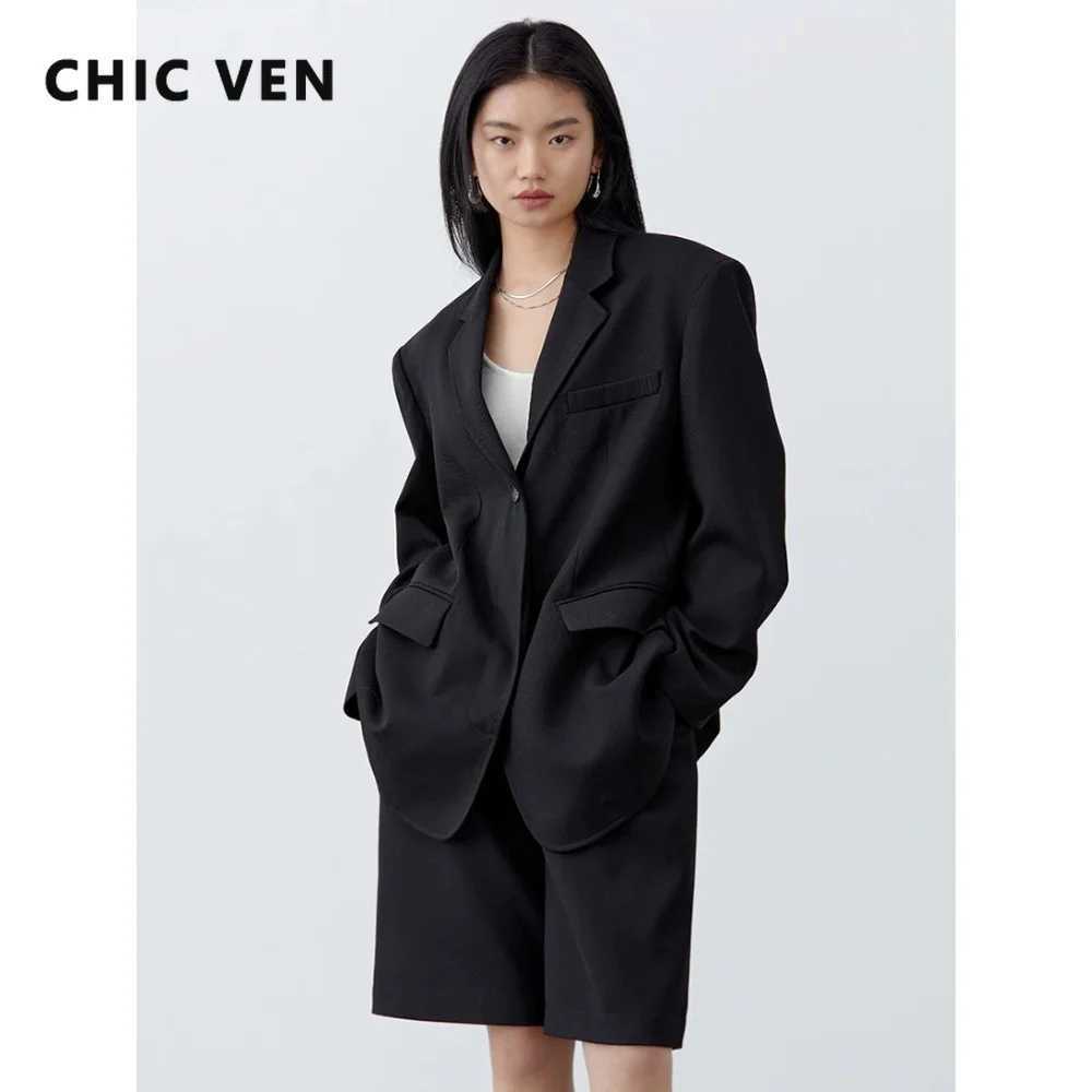 CHIC VEN Fashion Women Woolen Blazers Solid Loose Casual Single-breasted Twill Suit Coat Office Ladies Jacket Spring Summer 2026 Z260924