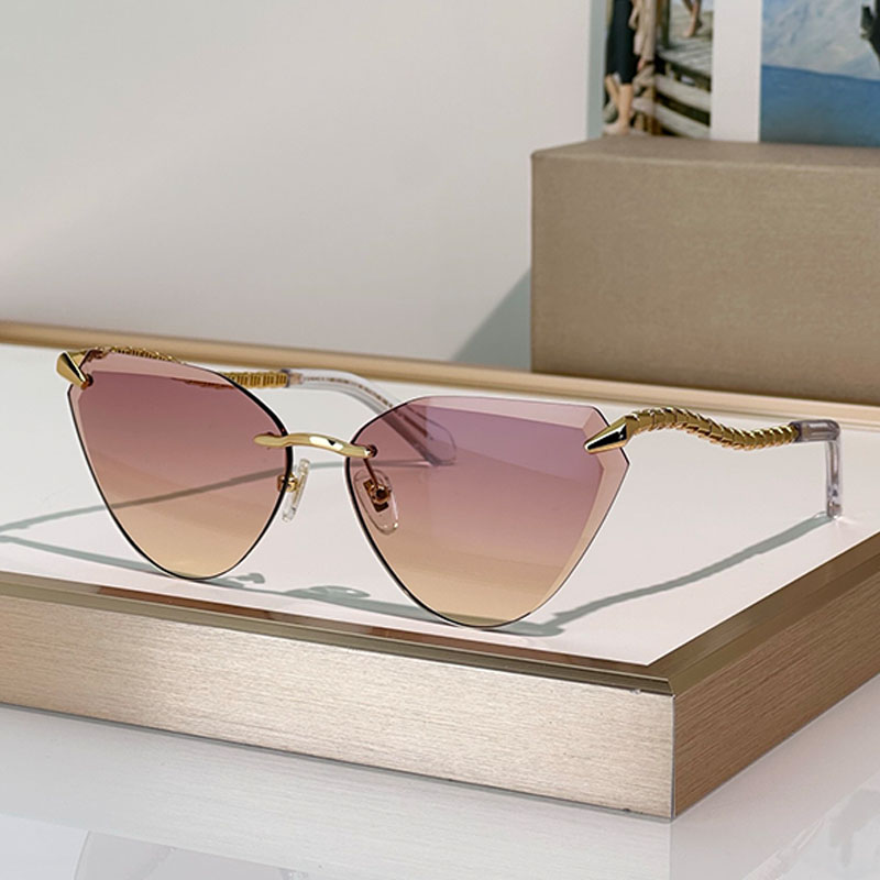 Summer fashion designer Sunglasses BV400024U frameless cut cat eye shaped pink gradient lenses womens sunglasses vacation beach photography style UV