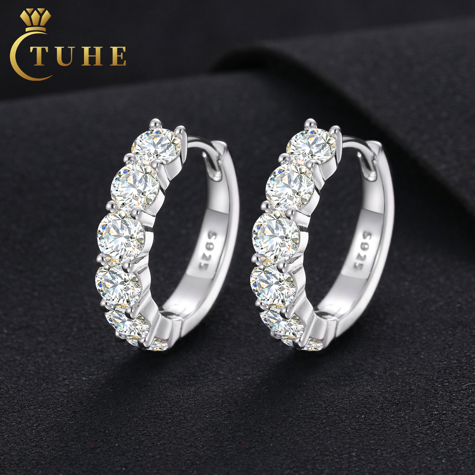 Pass Diamond Tester White Gold Plated 925 Sterling Silver VVS Moissanite Cuff Ear Rings Hoop Huggie Stud Earrings for Men Women