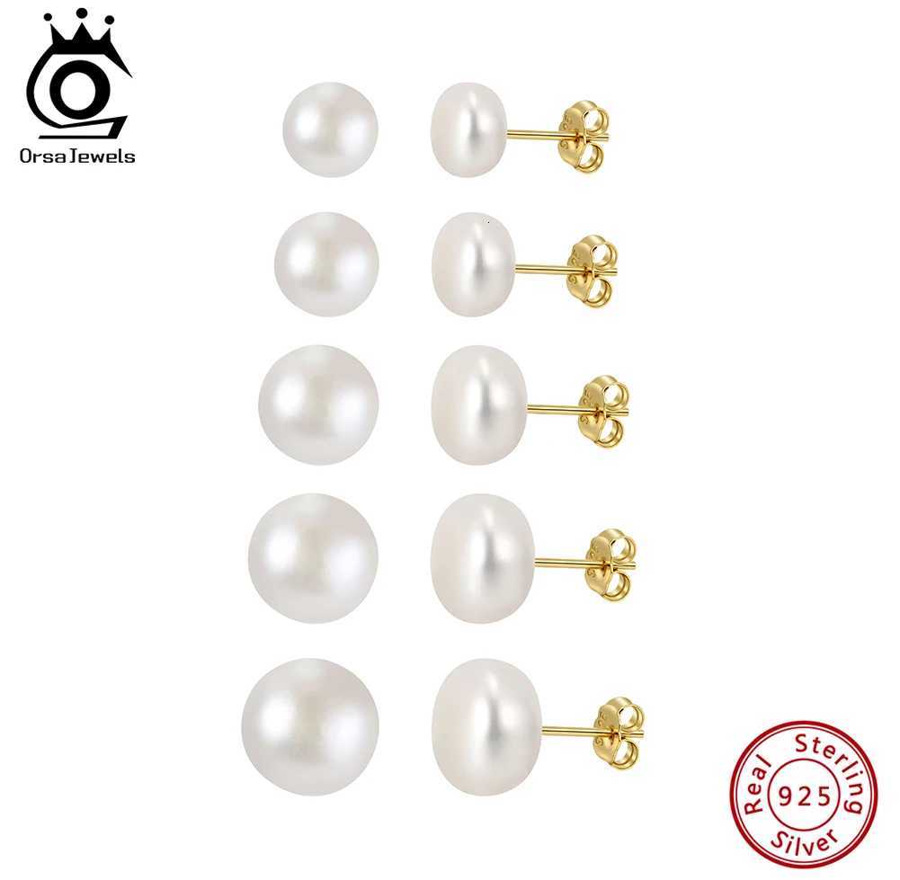 ORSA JEWELS Minimalism 1 Stud Pair Freshwater Pearl Ear Stud Real Pearls Stud Earrings 925 Silver Round Natural Pearl Ear Stud GPE104 N260923