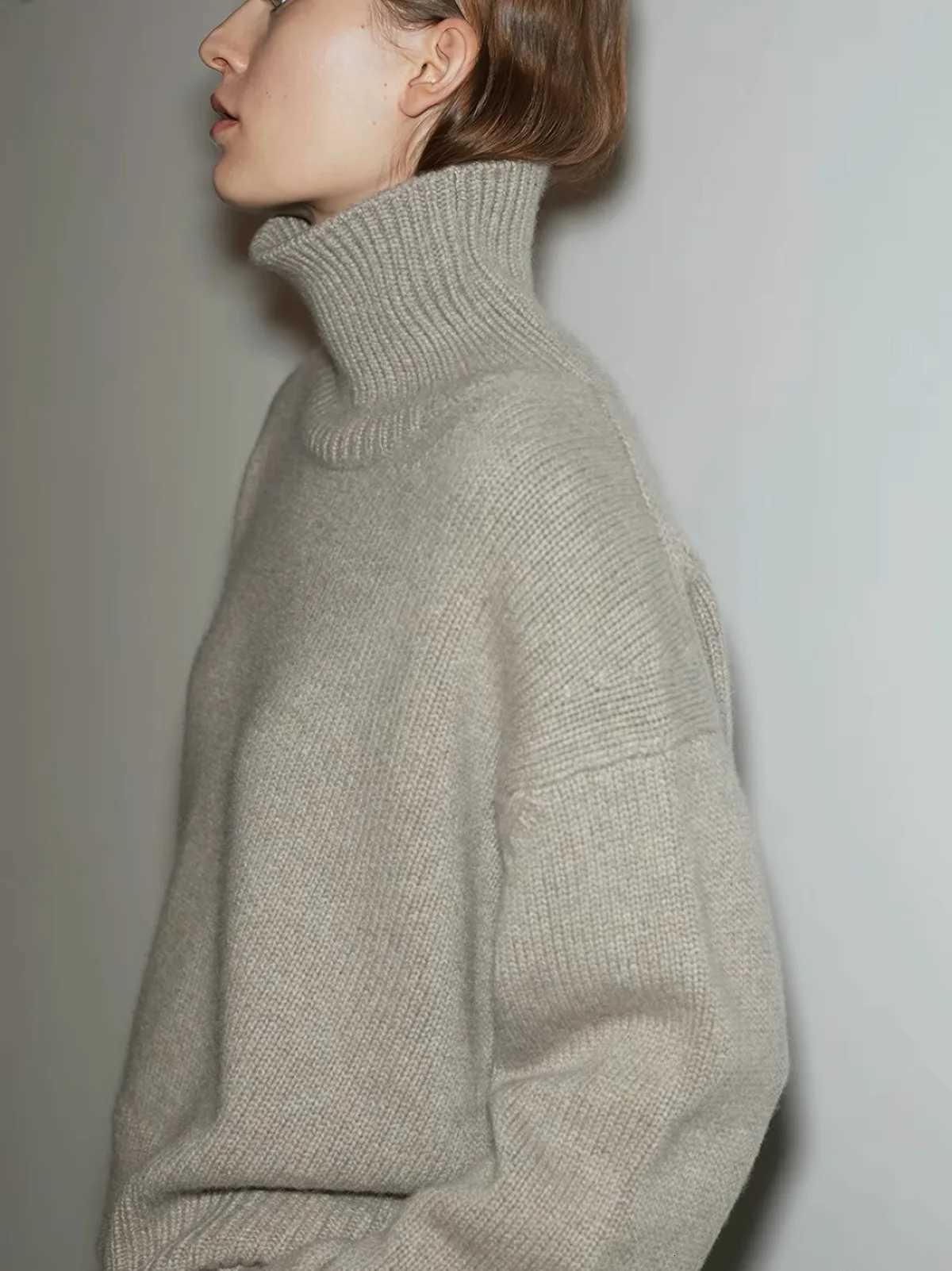 Women's Sweaters Women's 100% Wool Sweater Casual Solid Color Pullover Loose High Neck Tops Street Fashion Blouse Autumn/Winter Knitted Ju