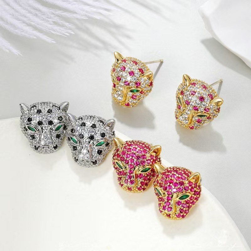 Stud New Sight Design Classic Zirconia Leopard Stud for Women Fashion Brand Crystal Animal Green Eyes Earrings GiftA