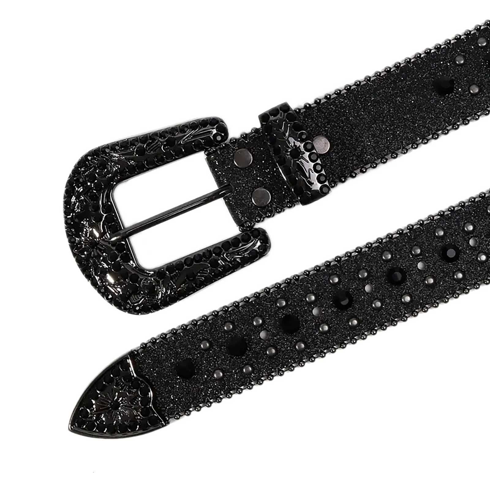 Men's Jeans Rhinestone Large Belts Size Belt Women's Diamond Belt Western Denim Shiny Rivet Design Leather HipHop Punk Rock Y2K Style N260