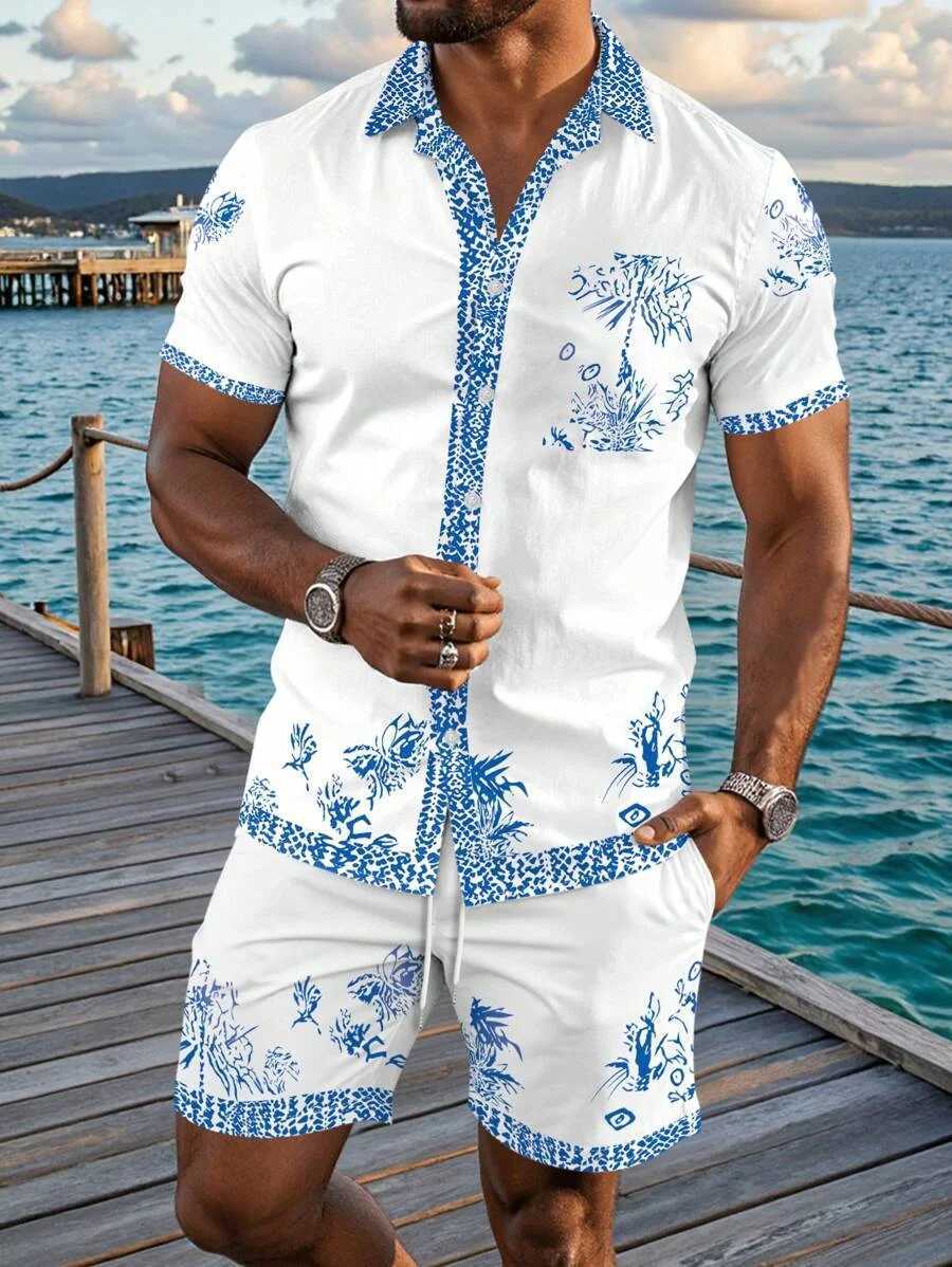 Hawaii Beach Set Men's Clothing Summer Vacation Palm Tree Digital Print Shirt And Shorts Casual 2-piece Suit T260924