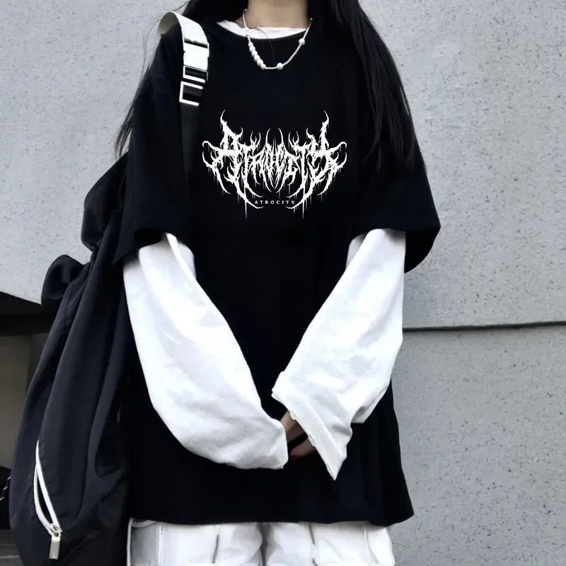 Women Atrocity Print Graphic Two Long Sleeved T-shirts Fashion Gothic Retro Casual Loose Two Long Sleeved T Shirt 260920