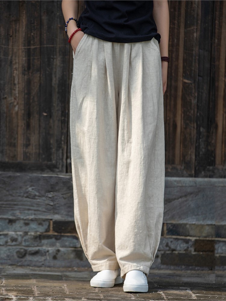 Johnature Women Loose Cotton Linen Casual Solid Color Elastic Waist Lantern Pants 2025 Spring New Female Trousers
