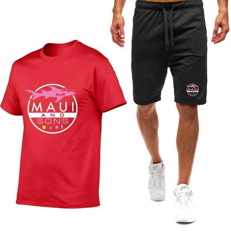 Maui And Sons Shark 2025 Hot Selling Summer New Men's Short Sleeved Casual Breathable Cotton T-shirt+Premium Half Pants Suits T260924