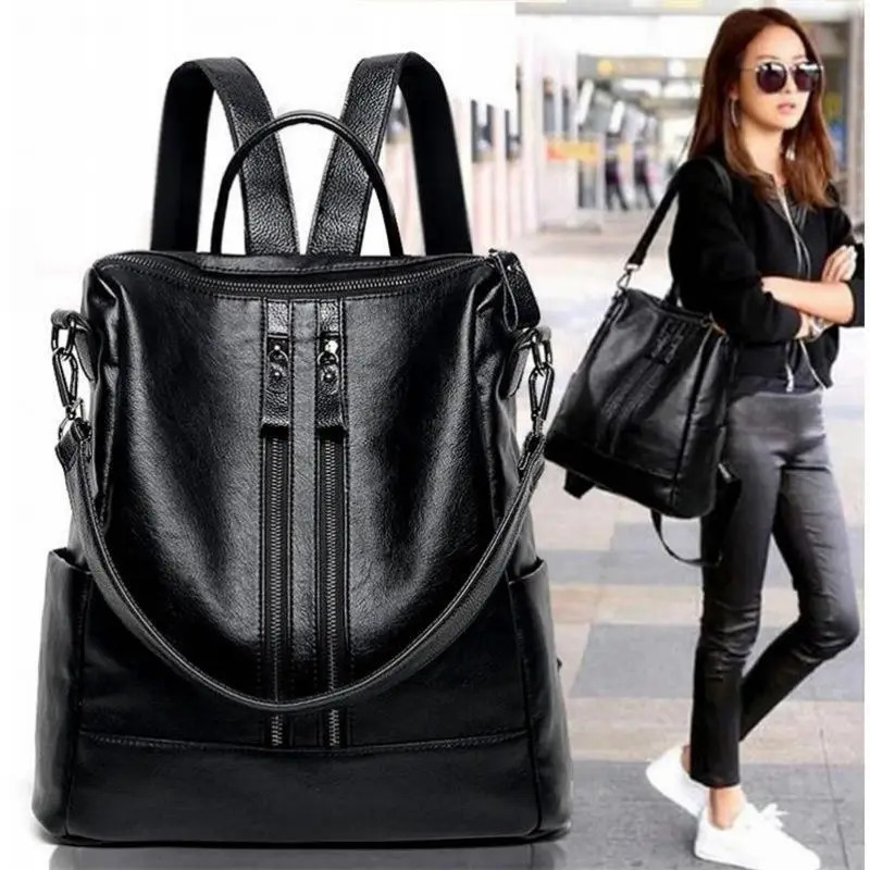 Women Soft Leather Backpack School Black Casual Multifunctional College Bag Large Capacity Shoulder Bags Travel Tote 260923