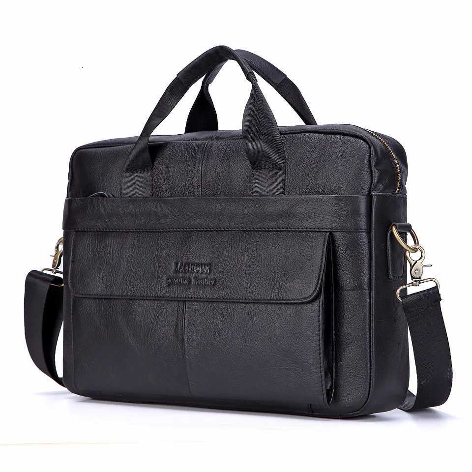 Briefcases Men's Fashion Genuine Leather Briefcase Large A4 Document Shoulder Bag 14 Inch Laptop Messenger Tote Handbag Male H260923