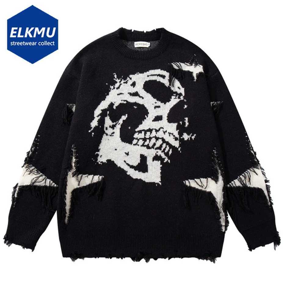 Skulls Men's Sweaters Graphic Men Sweaters Vintage Oversized Y2K Sweater Knit Jumpers Streetwear Harajuku Hip Hop Patchwork Sweaters Knitwear C