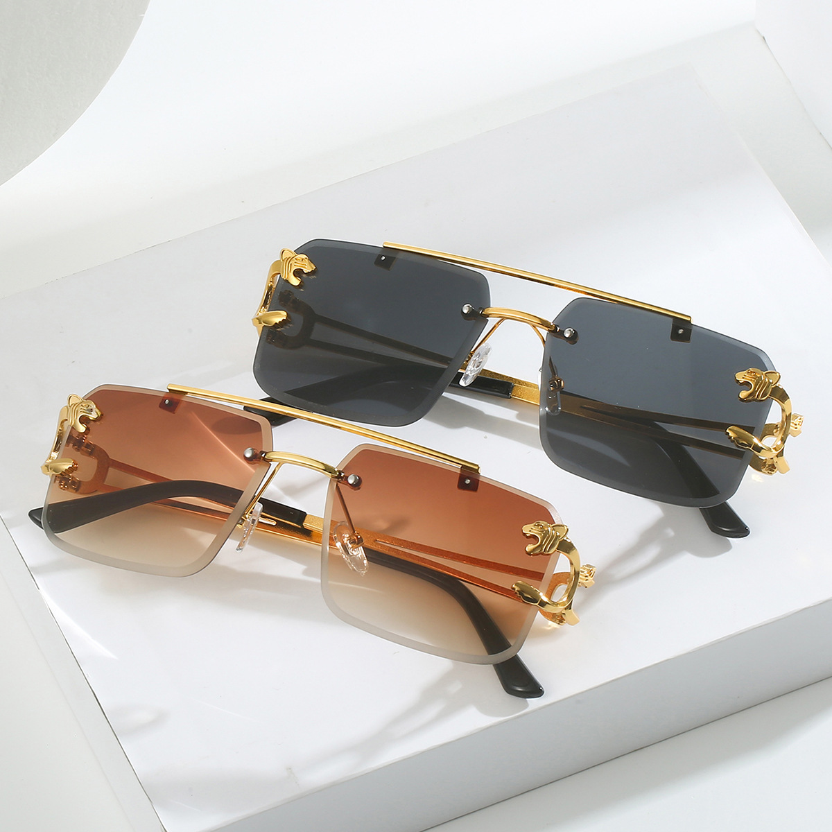 Brand Luxury Designer Sunglasses New Gold Tiger Head Men's Square European And American Fashion Women's Metal Cut-Edge Sunglasses