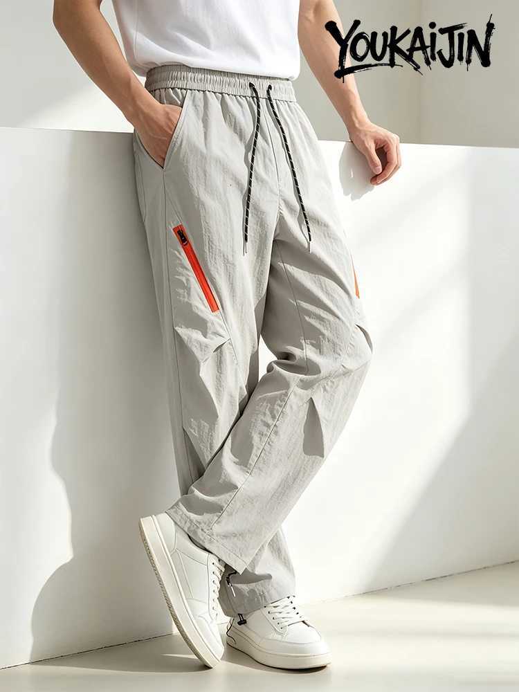 Men's Pants Men's Spring Summer Casual Cargo Pants Korean Fashion Zipper Pocket Drawstring Trousers Outdoor Hiking Climbing Daily Wear Pan