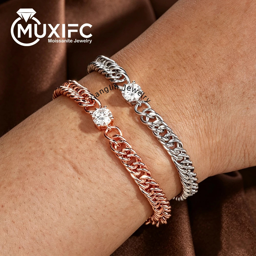 D Color 1CT Moissanite Cuban Chain Bracelet for Women Men Hip Hop Bangles S925 Sterling Silver Plated 18k Rose Gold Fine Jewelry