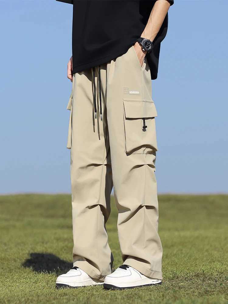 Men's Pants Summer Cargo Pants Men Lightweight Nylon Spandex Ice Silk Cooling Sweatpants Wide Leg Loose Fit Straight Trousers Big Size 8XL H260