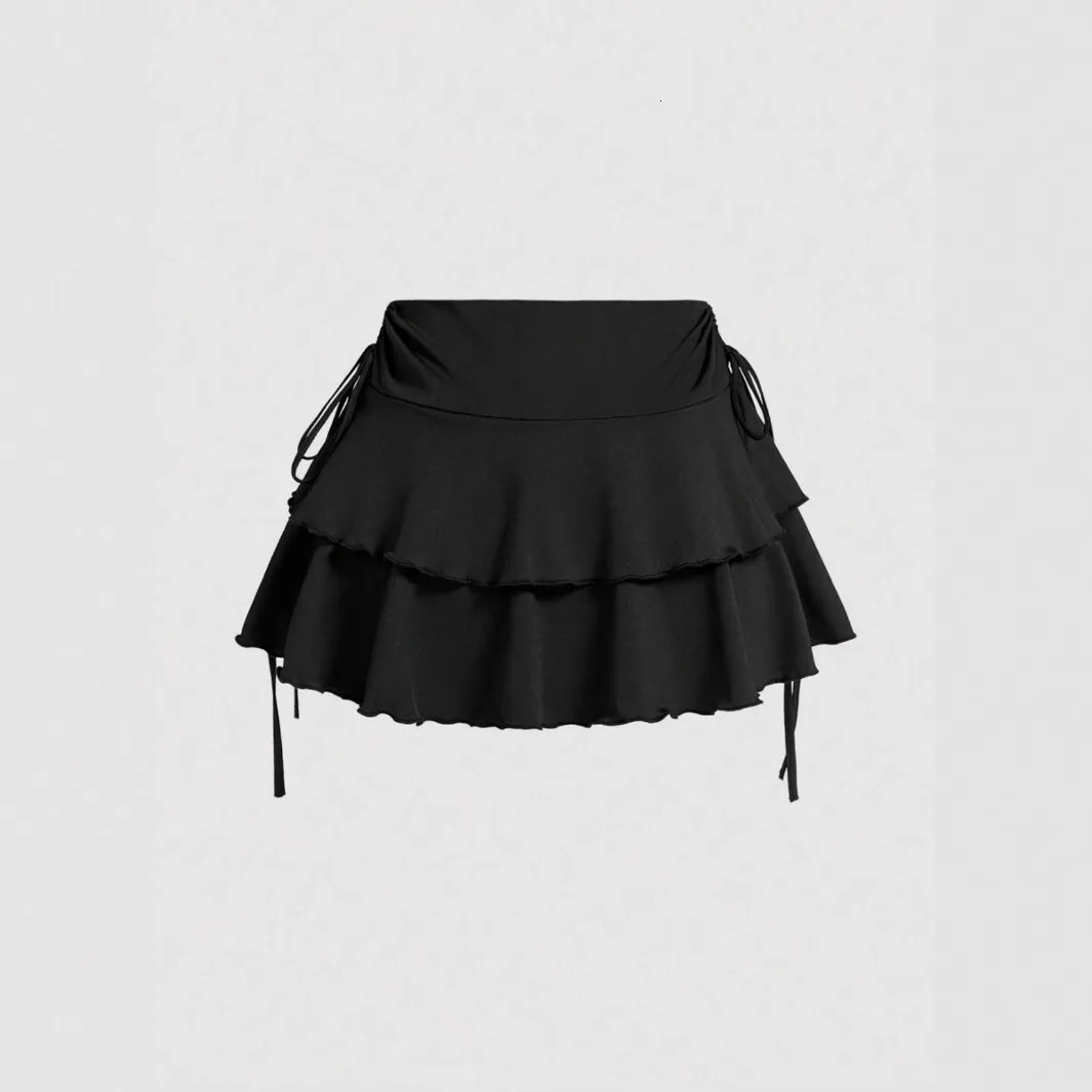 Pleated Mini Skirt Women Solid Color Sexy Folds Drawstring Leaceup Simple Allmatch Short Skirts Fashion Girl Streetwear 260928