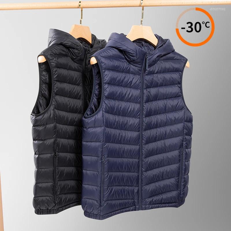 Men Hooded Ultralight Vests Jacket Solid Color Men's Winter Cotton Coat Versatile Casual Workwear Warm Vest Waistcoats