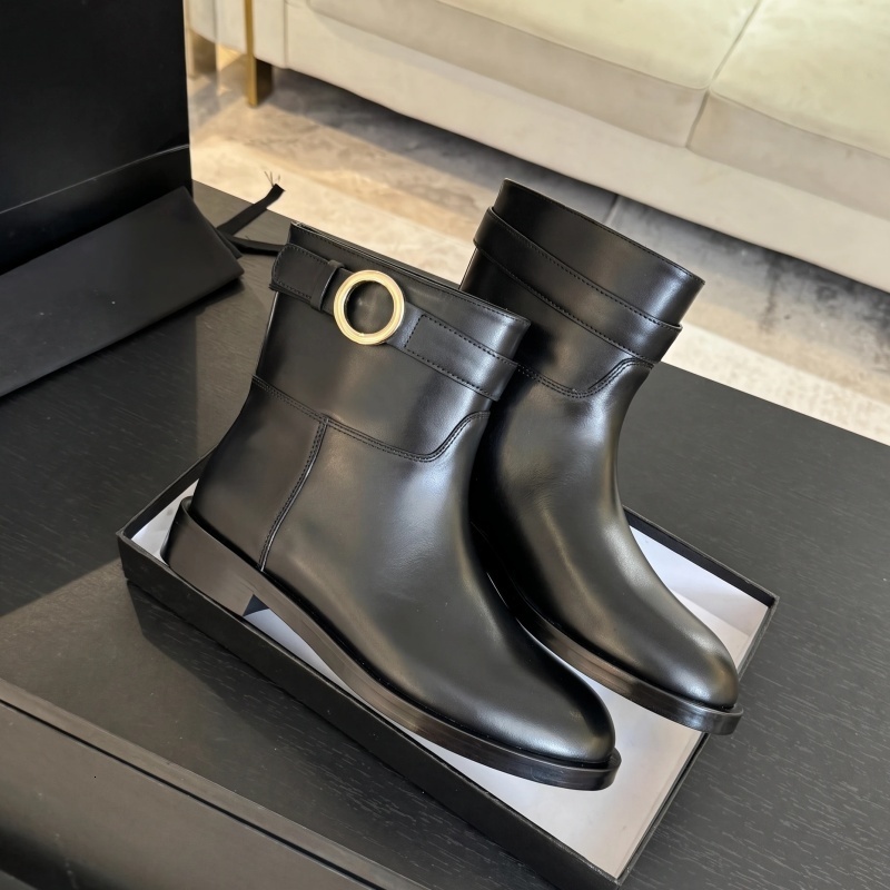 Genuine Leather Designer Ankle Boots Women Short Boots Metal Buckle Classic Casual Booties Knee High Boots Wide Shaft Tall Boots Suede Boots Shoes 1