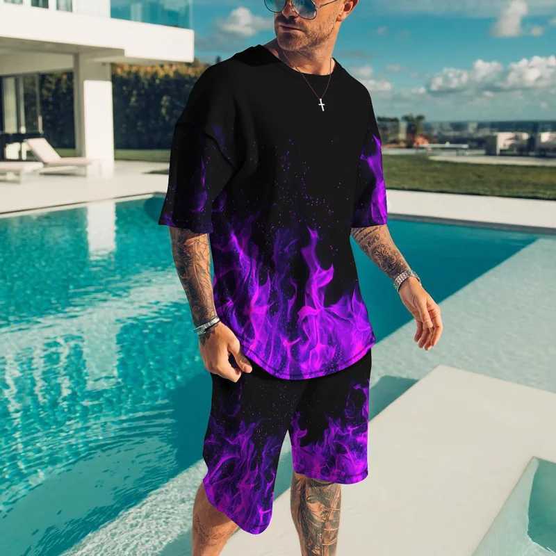 Flame 3D Print T-Shirts Shorts Sets Men's Casual Tracksuits Fashion Oversized Short Sleeve T Shirt Pants Set Man Suits Clothing T260924