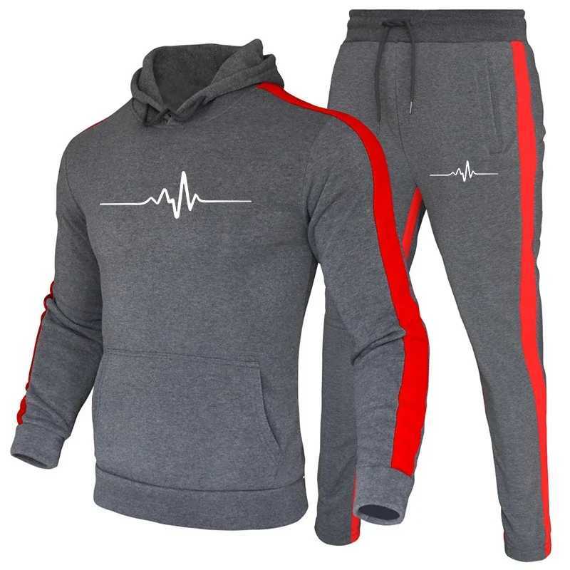 2025 New Mens Tracksuit Print Casual Hooded Sweatshirt Sweatpants Set Gym Sports Jogging Mens Clothing Autumn Winter Sportswear T260924