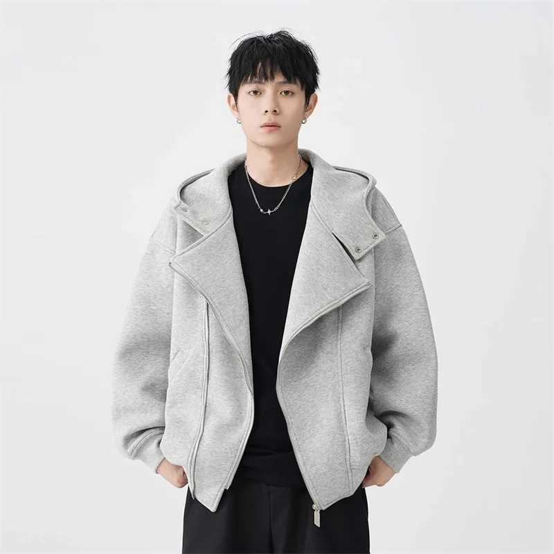 2025 New Retro Zipper Design Hooded Sweatshirts Men's High Street Fashion Long Sleeve Hoodies American Y2K Pullover Hoody T260923