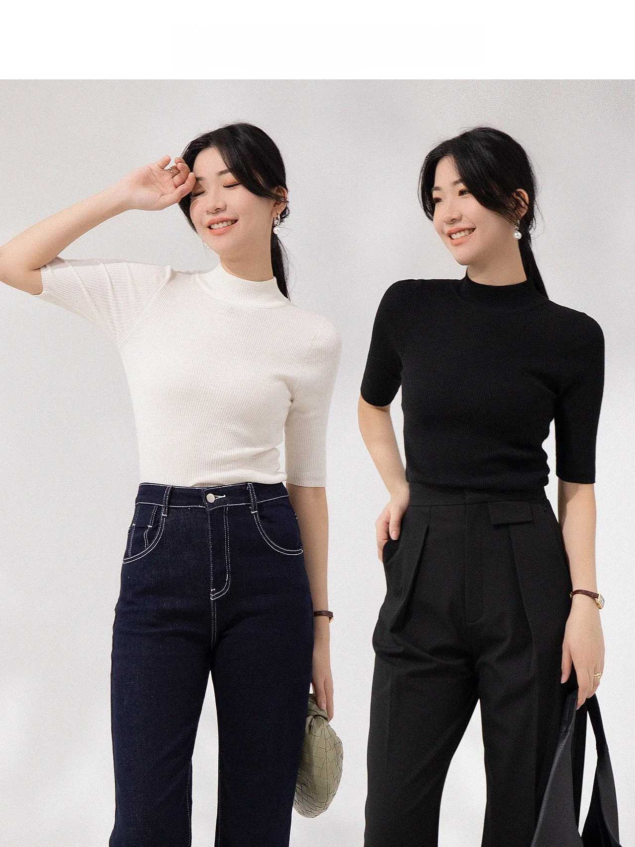 Women's Sweaters Annibycn Classic Color Half High Neck Knitted Sweater 2026 Spring Autumn Slimming Women's Wool Top Fashionable Commute ..