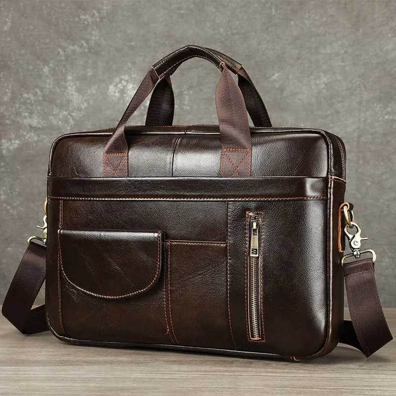 Briefcases Vintage Genuine Leather Briefcase Top Layer Cowhide Computer Bag Business Briefcase Handbag Casual Crossbody Shoulder Bag H260923