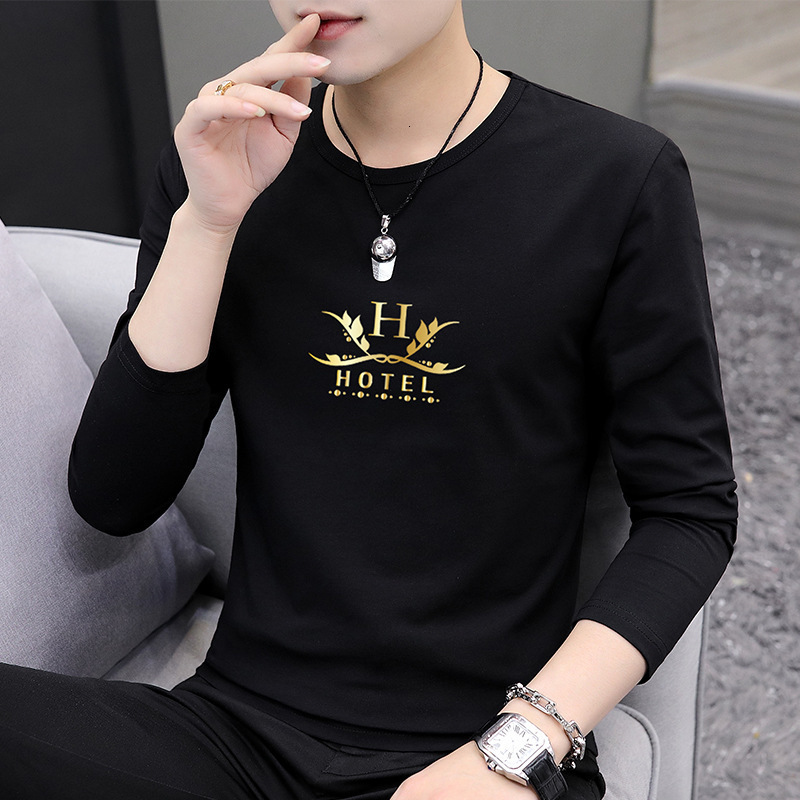 2026 new long-sleeved T-shirt, men's trendy low-neck versatile base layer top, fashionable autumn wear, round-neck undershirt, winter