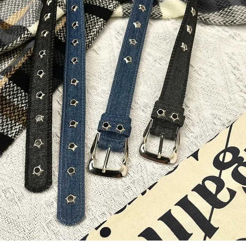 Fashion Belts 1PC Luxury New Belt Black Punk Accessories Blue Denim Girdle HipHop Y2k Star Hollowed Pin Buckle WaistbandForMen Women N260923