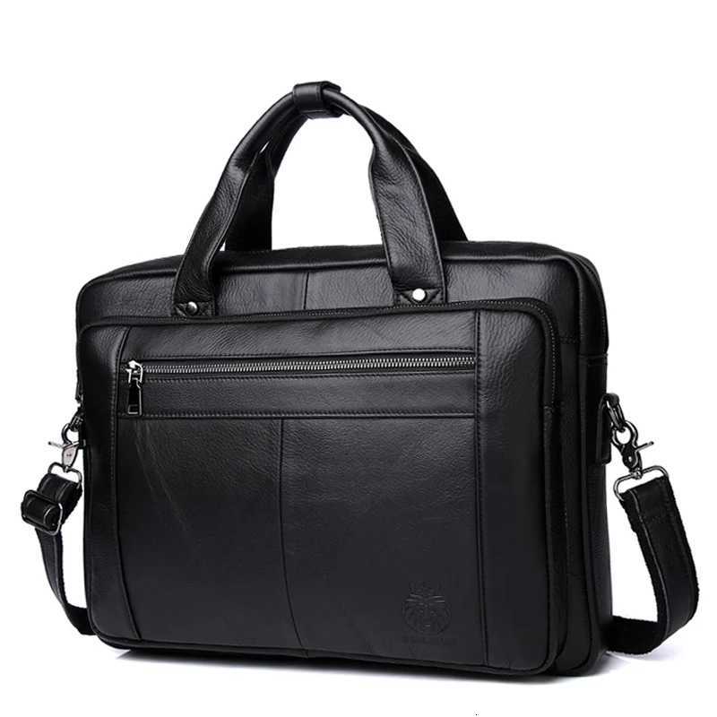 Briefcases Men Genuine Leather Large Capacity Black Business Briefcase 16 Inch Laptop Office Computer Handbag H260923