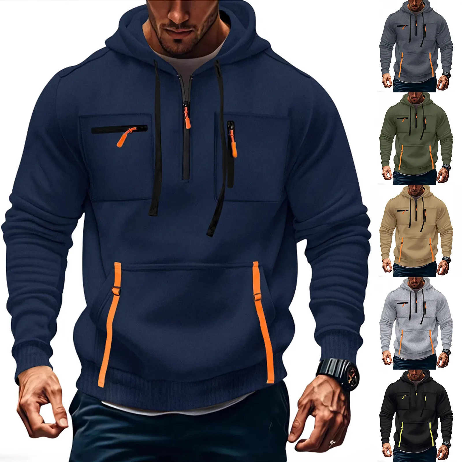 Mens Casual Sports Hoodie Fashion Pocket Zipper Hooded Sweatshirt Solid Color Loose Coat Outdoor Running Streetwear 260907