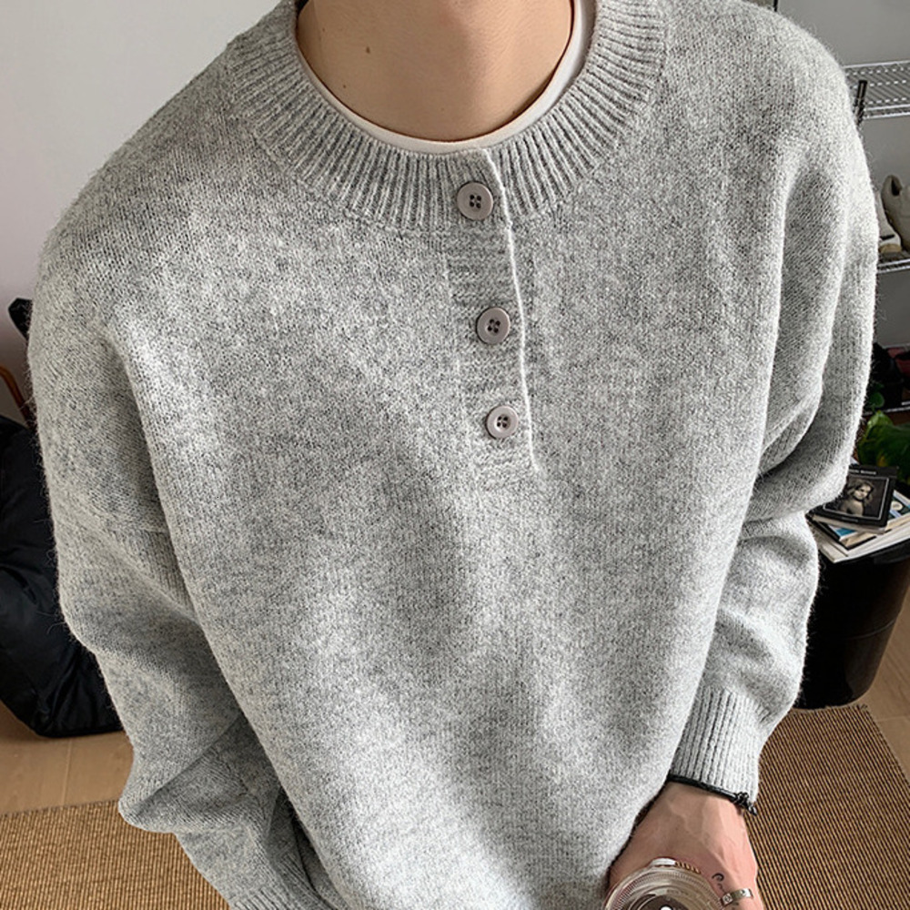 Gray American Retro Henry Collar Sweater For Men, Autumn And Winter Lazy Style, High-End Knitted Sweater, Cleanfit Jacket