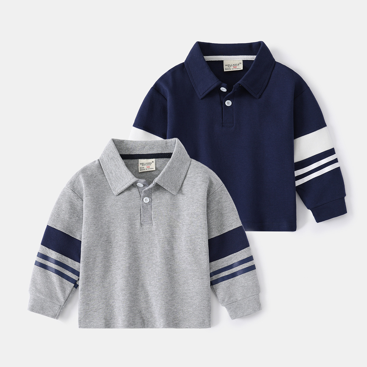 chic Kids Polo Collar Sweatshirt Color Block Sleeve Stripes Button Placket Long Sleeve Pullover Top For Toddler Boys Casual Wear