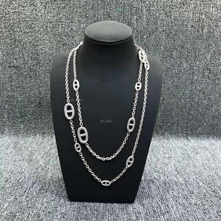 S925 Sterling Fashion Sweater Chain Necklace Letter Long Pendant Silver Jewelry