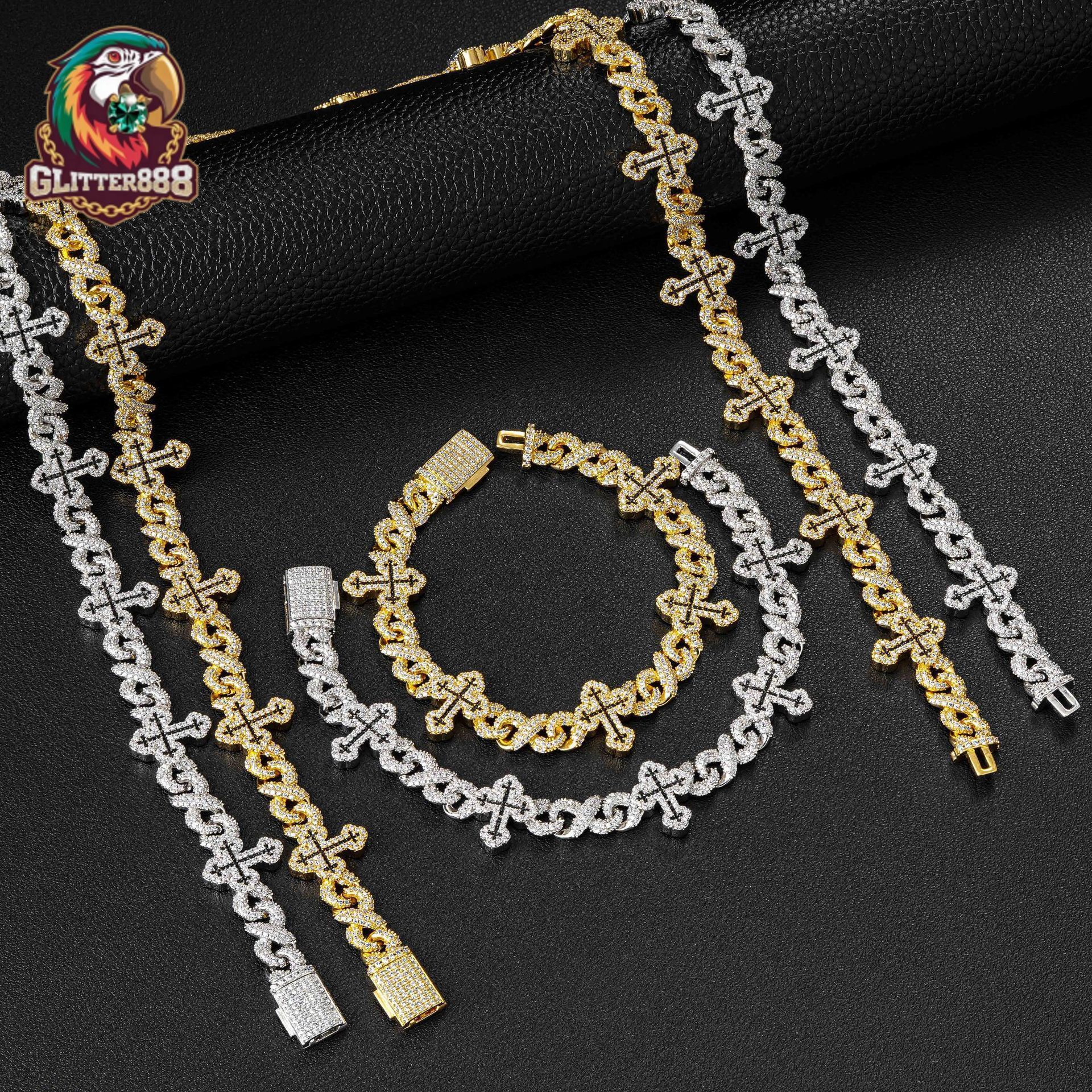 Full Moissanite Cross Pendant Necklace with Infinity Cuban Links for Men Urban Rapper Jewelry Custom Packaging Available
