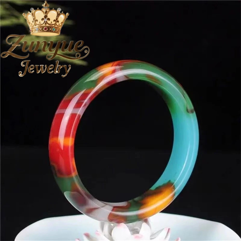 Natural Hetian MultiColored Jade Grade Colorful Stone Round Bangle Boho Style Fashion Jewelry Exquisite Holiday Gifts 260921