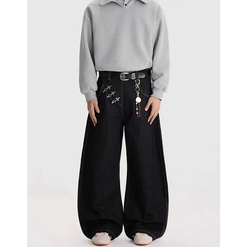 Men's American Vintage 2000s friend Black Denim Pants Y2K Wide Fit Baggy Jeans Korean Cow Oversize High Street Harajuku S260924QMNH