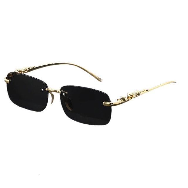 Brand Luxury Designer Sunglasses Decorative Frameless Square Sunglasses, Colorful Retro Leopard Head Metal Sunglasses For Men Women, European And Am