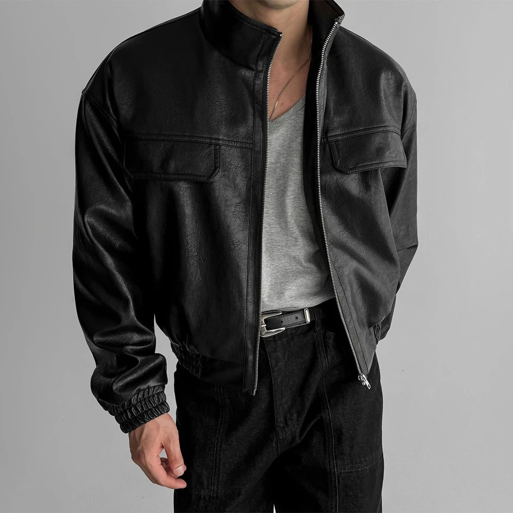 Mens Pu Leather Jacket Short Motorcycle Street Wear Fashion Youth Biker Pilot Old Money Men'S Clothing 2025 260910