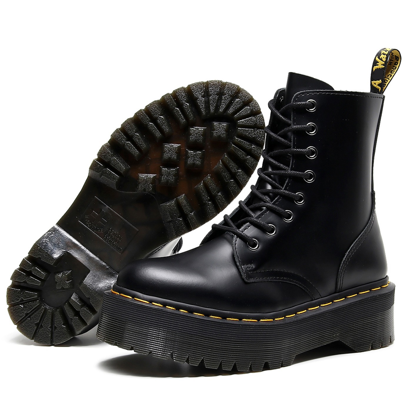 Women's Martin Boot with Eight Eyelets, Side Zipper, Platform Thick Sole, Height-Enhancing, Genuine Leather, Goodyear Welted