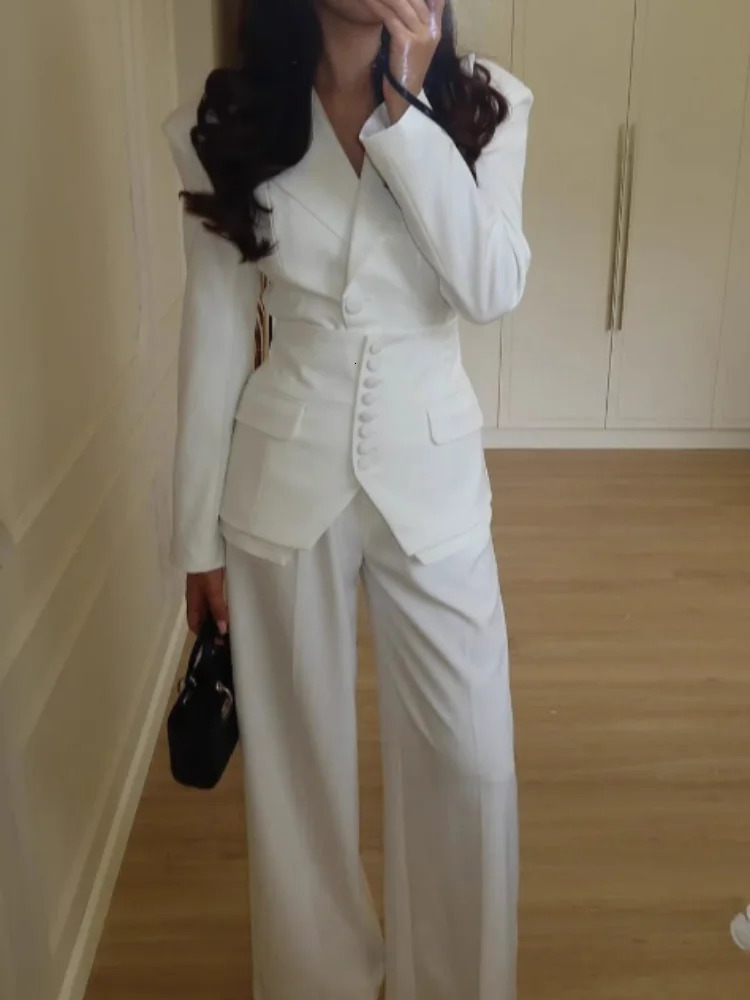Women Casual Single Breasted Waistband Blazer Set Full Sleeve Lapel V-neck Waist Cinching Coat Suit 2026 Lady Spring Autumn Wear 260923