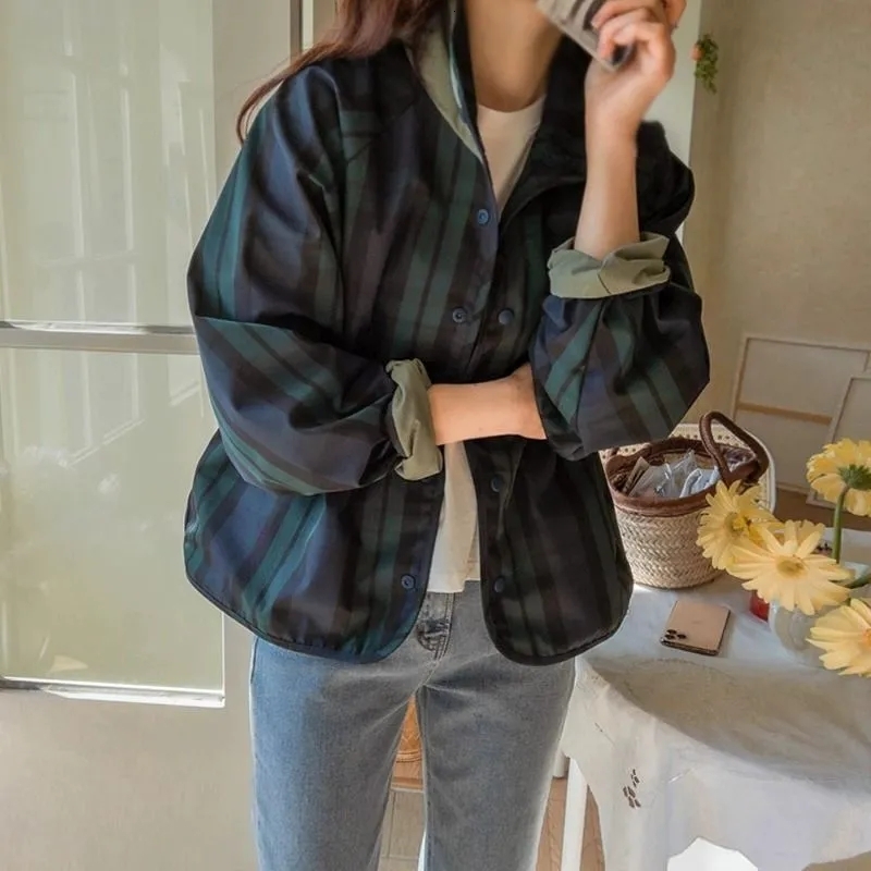 Double-Sided Wear Casual Plaid Short Women's Loose Fit Spring Autumn New Style Korean Version Small Size Jacket