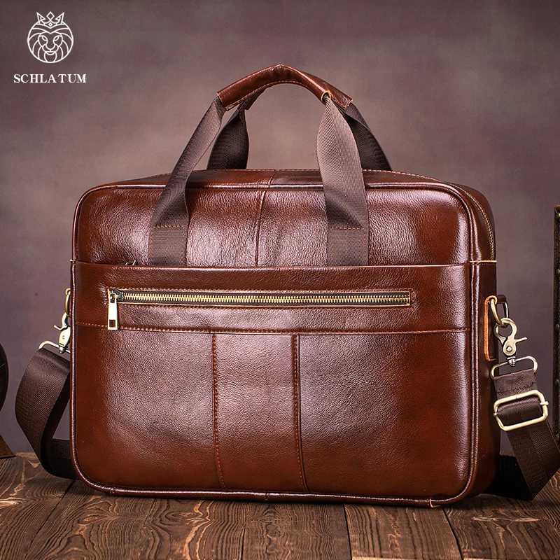 Briefcases SCHLATUM Genuine Leather Briefcase for Men Large Capacity Laptop Bag's Men's Office Business Handbag H260923