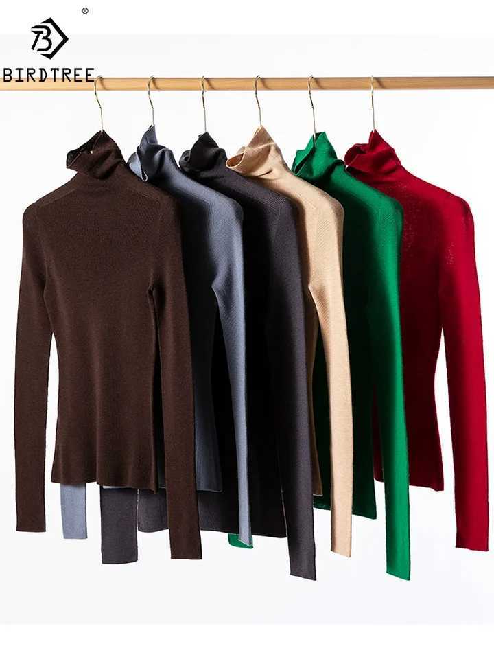 Women's Sweaters BirdTree 18G 100%Pure Wool Elegant Sweaters Women Long Sleeve Turtleneck Warm Casual Slim Sweater 2026 Autumn New T47644QM H26