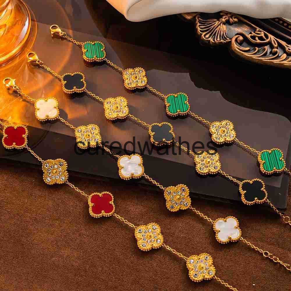 Designer 18k Gold Plated Luxury Charm Bracelet Four-leaf Clover Designer Jewelry Elegant Mother-of-pearl Bracelets for Women High Quality Jewelry No
