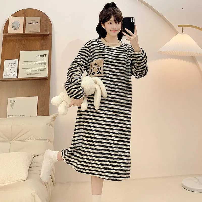 Sleep Lounge Women's M-5XL Plus Size Winter Pajamas Dress Women Thickened Flannel Nightgown Coral Fleece Warm Sleepwear Loungewear Loose Home C