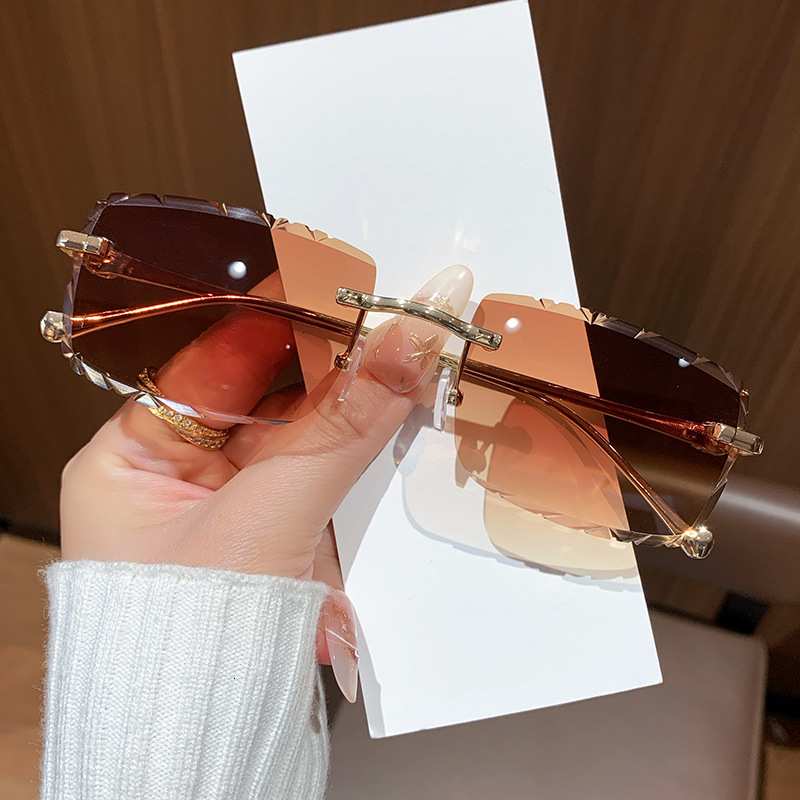 High-End Designer Sunglasses New Stylish Simple Frameless Cut-Edge Serrated Sunglasses, Ins-Style Personalized Casual Versatile European And America