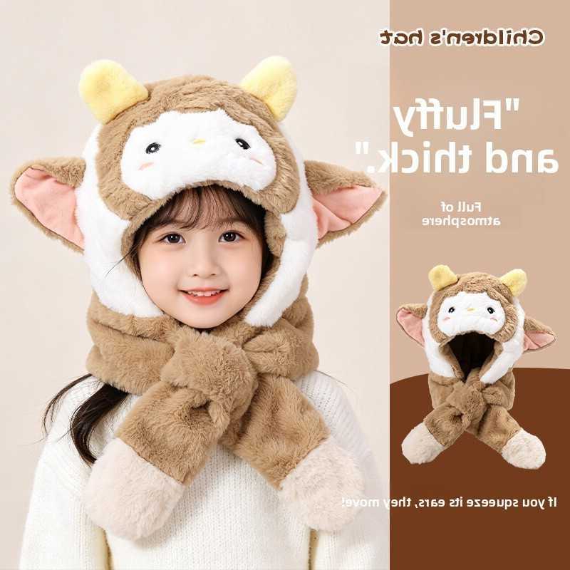 Cute Cartoon Children's Warm Plush Lei Feng Autumn and Winter Scarf Hat Two-Piece Set Doll S260924E7HP