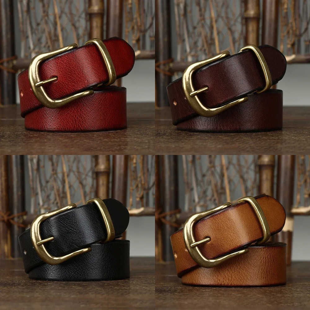 3.8CM Pure Cowhide Belts Genuine Leather for Men High Quality Jeans Brass Buckle Belts Cowboy Waistband Male Fashion Designer Luxury J260923