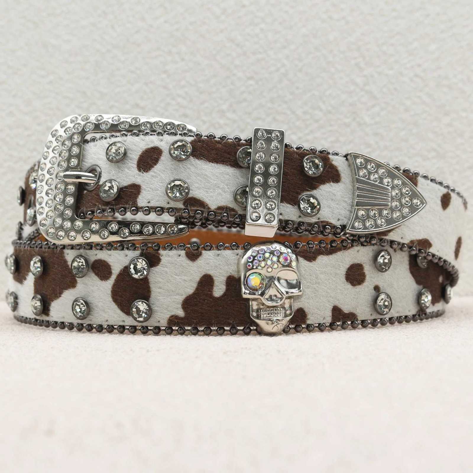Y2K Belts Men's and Women's punk Style Belts Cow Grain Rivet Personalized Belts Sparkling Rhinestone Skull Belts Durable Belts. N260923